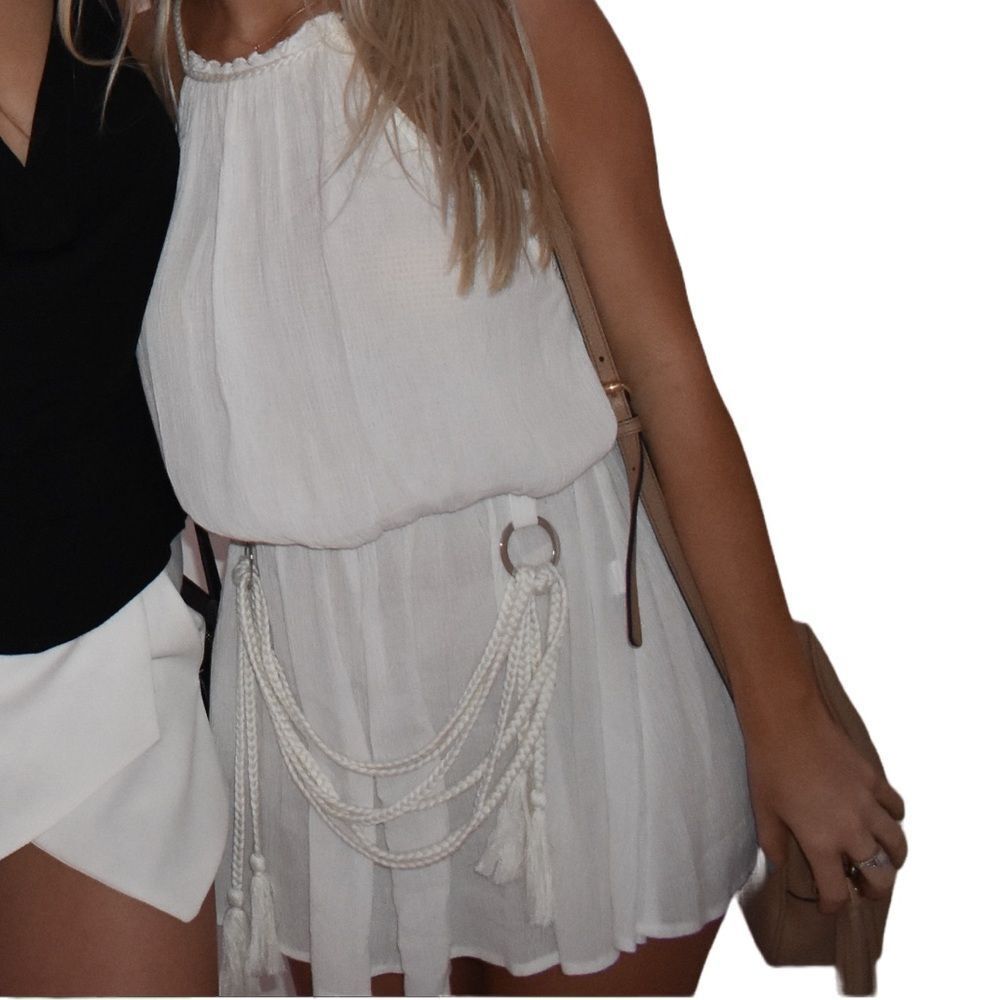 RARE Illa Illa White Braided Rope Linen High Neck Romper Size M